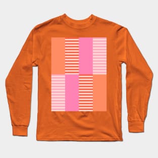 Pink and Orange Geometric Stripes Colour Block Long Sleeve T-Shirt